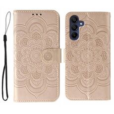 Custodia in pelle con motivo in rilievo Sun Mandala per Samsung Galaxy S25+ / S24+ 5G (oro rosa)