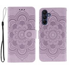 Custodia in pelle con motivo in rilievo Sun Mandala per Samsung Galaxy S25+ / S24+ 5G (viola)