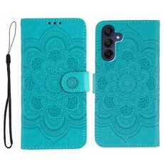 Custodia in pelle con motivo a rilievo Sun Mandala per Samsung Galaxy S25+ / S24+ 5G (blu)