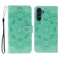 Custodia in pelle con motivo a rilievo Sun Mandala per Samsung Galaxy S25+ / S24+ 5G (verde)
