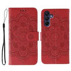 Custodia in pelle con motivo in rilievo Sun Mandala per Samsung Galaxy S25 / S24 5G (rosso)