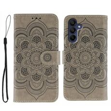 Custodia in pelle con motivo in rilievo Sun Mandala per Samsung Galaxy S25 / S24 5G (grigio)