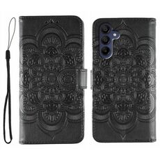 Custodia in pelle con motivo in rilievo Sun Mandala per Samsung Galaxy S25 / S24 5G (nero)
