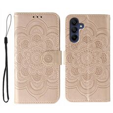 Custodia in pelle con motivo in rilievo Sun Mandala per Samsung Galaxy S25 / S24 5G (oro rosa)