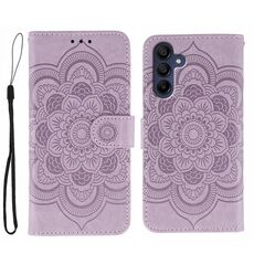 Custodia in pelle con motivo in rilievo Sun Mandala per Samsung Galaxy S25 / S24 5G (viola)
