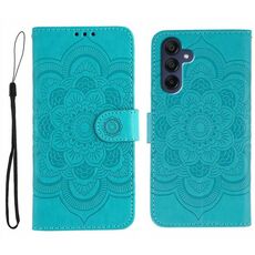 Custodia in pelle con motivo in rilievo Sun Mandala per Samsung Galaxy S25 / S24 5G (blu)