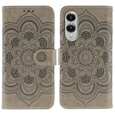 Custodia in pelle con motivo in rilievo Sun Mandala per Samsung Galaxy S25 Edge 5G (grigio)