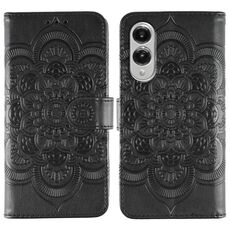 Custodia in pelle con motivo in rilievo Sun Mandala per Samsung Galaxy S25 Edge 5G (nera)