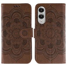 Custodia in pelle con motivo in rilievo Sun Mandala per Samsung Galaxy S25 Edge 5G (marrone)