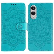 Custodia in pelle con motivo a rilievo Sun Mandala per Samsung Galaxy S25 Edge 5G (blu)