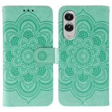 Custodia in pelle con motivo a rilievo Sun Mandala per Samsung Galaxy S25 Edge 5G (verde)