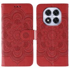 Custodia in pelle con motivo in rilievo Sun Mandala per Redmi Note 14 Pro 4G / 5G / Note 14 Pro+ (rosso)