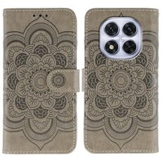 Custodia in pelle con motivo in rilievo Sun Mandala per Redmi Note 14 Pro 4G / 5G / Note 14 Pro+ (grigio)