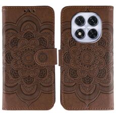 Custodia in pelle con motivo in rilievo Sun Mandala per Redmi Note 14 Pro 4G / 5G / Note 14 Pro+ (marrone)