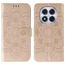 Custodia in pelle con motivo in rilievo Sun Mandala per Redmi Note 14 Pro 4G / 5G / Note 14 Pro+ (oro rosa)