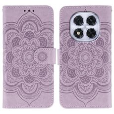 Custodia in pelle con motivo in rilievo Sun Mandala per Redmi Note 14 Pro 4G / 5G / Note 14 Pro+ (viola)