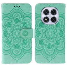 Custodia in pelle con motivo in rilievo Sun Mandala per Redmi Note 14 Pro 4G / 5G / Note 14 Pro+ (verde)