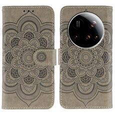 Custodia in pelle con motivo a rilievo Mandala per Xiaomi 15 Ultra Sun (grigio)