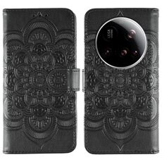 Custodia in pelle con motivo a rilievo Mandala per Xiaomi 15 Ultra Sun (nera)