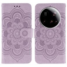 Custodia in pelle per telefono Xiaomi 15 Ultra Sun Mandala con motivo in rilievo (viola)