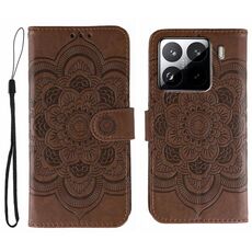 Custodia in pelle per telefono con motivo a mandala in rilievo per Xiaomi 15 Pro (marrone)