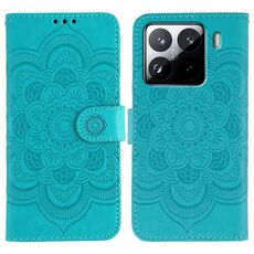 Custodia in pelle con motivo a rilievo Sun Mandala per Xiaomi 15 Pro (blu)