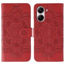 Custodia in pelle per telefono con motivo in rilievo Sun Mandala per Xiaomi Poco X7 Pro (rosso)