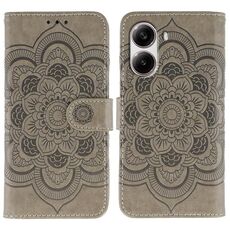 Custodia in pelle con motivo in rilievo Sun Mandala per Xiaomi Poco X7 Pro (grigio)