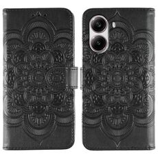 Custodia in pelle con motivo in rilievo Sun Mandala per Xiaomi Poco X7 Pro (nera)