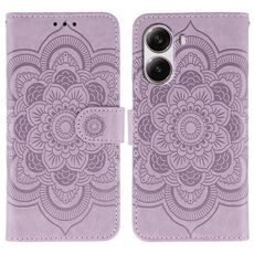 Custodia in pelle con motivo in rilievo Sun Mandala per Xiaomi Poco X7 Pro (viola)