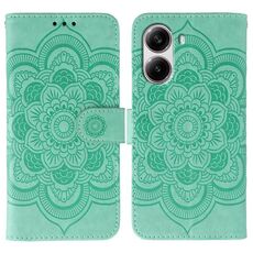 Custodia in pelle per telefono con motivo in rilievo Sun Mandala per Xiaomi Poco X7 Pro (verde)