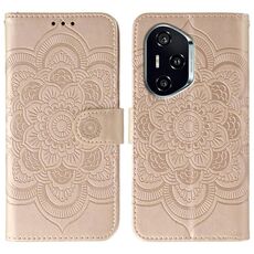 Custodia in pelle per telefono con motivo a rilievo Mandala solare per Honor 400 (oro rosa)