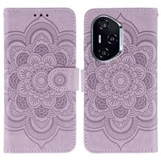 Custodia in pelle per telefono con motivo in rilievo Mandala solare per Honor 400 (viola)
