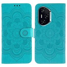Custodia in pelle per telefono con motivo in rilievo Mandala solare per Honor 400 (blu)