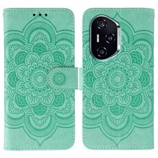 Custodia in pelle per telefono con motivo in rilievo Mandala solare per Honor 400 (verde)
