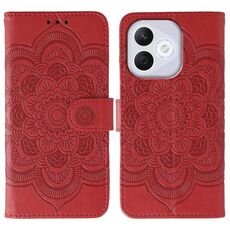 Custodia in pelle per telefono cellulare con motivo in rilievo Mandala solare per Honor 400 Lite (rossa)