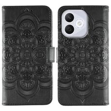 Custodia in pelle per telefono cellulare con motivo in rilievo Mandala solare per Honor 400 Lite (nera)