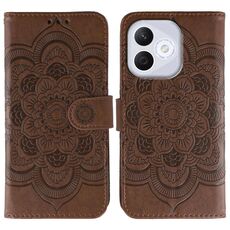 Custodia in pelle per telefono cellulare con motivo in rilievo Mandala solare per Honor 400 Lite (marrone)