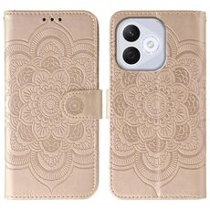 Custodia in pelle per telefono cellulare con motivo in rilievo Mandala solare per Honor 400 Lite (oro rosa)