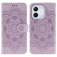 Custodia in pelle per telefono cellulare con motivo in rilievo Mandala solare per Honor 400 Lite (viola)