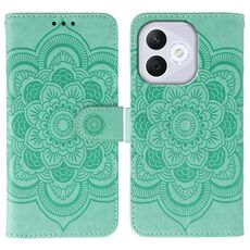 Custodia in pelle per telefono cellulare con motivo in rilievo Mandala solare per Honor 400 Lite (verde)
