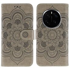 Custodia in pelle per telefono cellulare con motivo in rilievo Sun Mandala per Honor Magic7 Pro (grigio)
