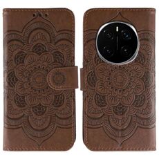 Custodia in pelle per telefono Honor Magic7 Pro con motivo a rilievo Sun Mandala (marrone)