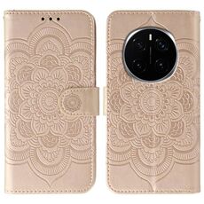 Custodia in pelle per telefono Honor Magic7 Pro con motivo a rilievo Sun Mandala (oro rosa)