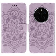 Custodia in pelle per telefono Honor Magic7 Pro con motivo a rilievo Sun Mandala (viola)