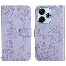 Custodia in pelle flip con motivo a farfalla in rilievo per Redmi 13x (viola)