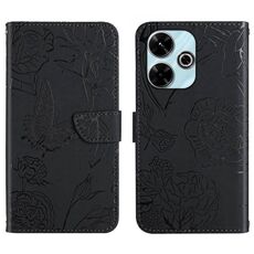 Custodia in pelle flip con motivo a farfalla per Redmi 13x (nera)
