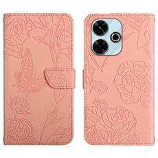 Custodia in pelle flip con motivo a farfalla in rilievo per Redmi 13x (rosa)