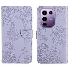 Custodia in pelle flip con motivo a farfalla in rilievo per Infinix Note 50x 5G (viola)