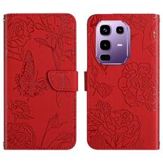 Custodia a libro in pelle con motivo a farfalla per Infinix Note 50x 5G (rossa)